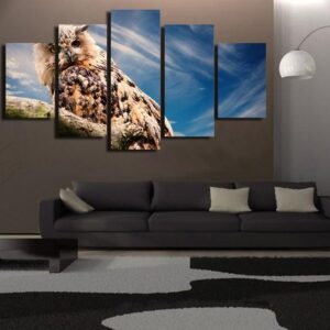 owl sky - Animal 5 Panel Canvas Art Wall Decor