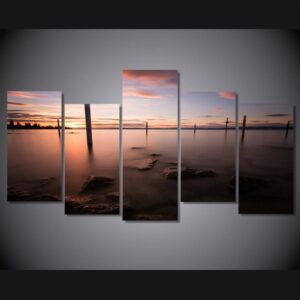 ozero gory rassvet svai - Nature 5 Panel Canvas Art Wall Decor
