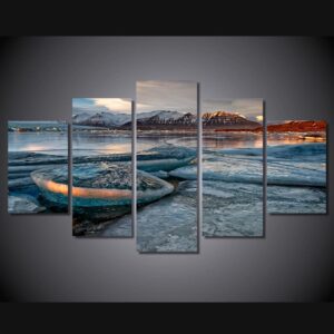 ozero gory sneg bereg priroda - Nature 5 Panel Canvas Art Wall Decor