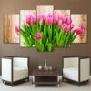 pink tulip - Nature 5 Panel Canvas Art Wall Decor