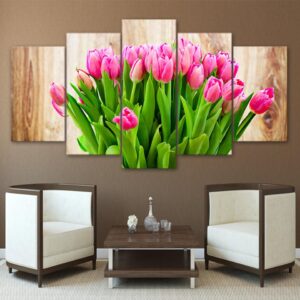 pink tulip - Nature 5 Panel Canvas Art Wall Decor
