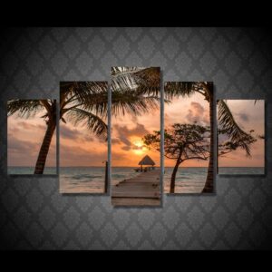 plyazh pesok palmy pirs nebo - Nature 5 Panel Canvas Art Wall Decor