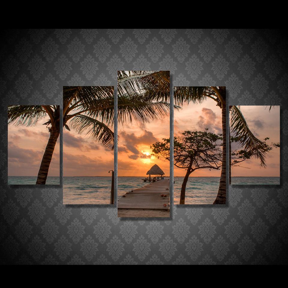 plyazh pesok palmy pirs nebo - Nature 5 Panel Canvas Art Wall Decor plyazh pesok palmy pirs nebo - Nature 5 Panel Canvas Art Wall Decor