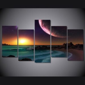 purple planet ocean artistic - Nature 5 Panel Canvas Art Wall Decor