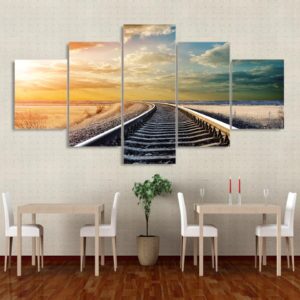 railway across the vast plains - Nature 5 Panel Canvas Art Wall Decor