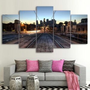 railway los angeles dusk - Nature 5 Panel Canvas Art Wall Decor