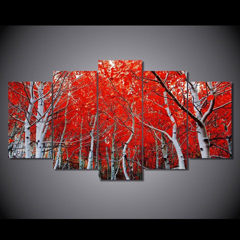 red autumn Maple Leaf - Nature 5 Panel Canvas Art Wall Decor red autumn Maple Leaf - Nature 5 Panel Canvas Art Wall Decor