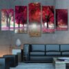 red forest 01 - Nature 5 Panel Canvas Art Wall Decor