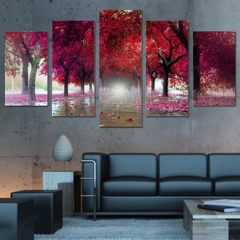 red forest 01 - Nature 5 Panel Canvas Art Wall Decor red forest 01 - Nature 5 Panel Canvas Art Wall Decor