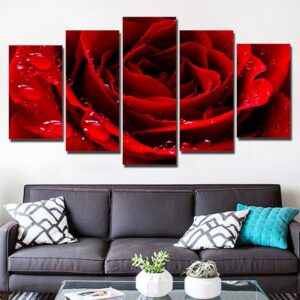 red love rose - Nature 5 Panel Canvas Art Wall Decor