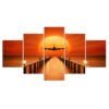 red roseairplane sunset takeoff 01 - Aircraft 5 Panel Canvas Art Wall Decor