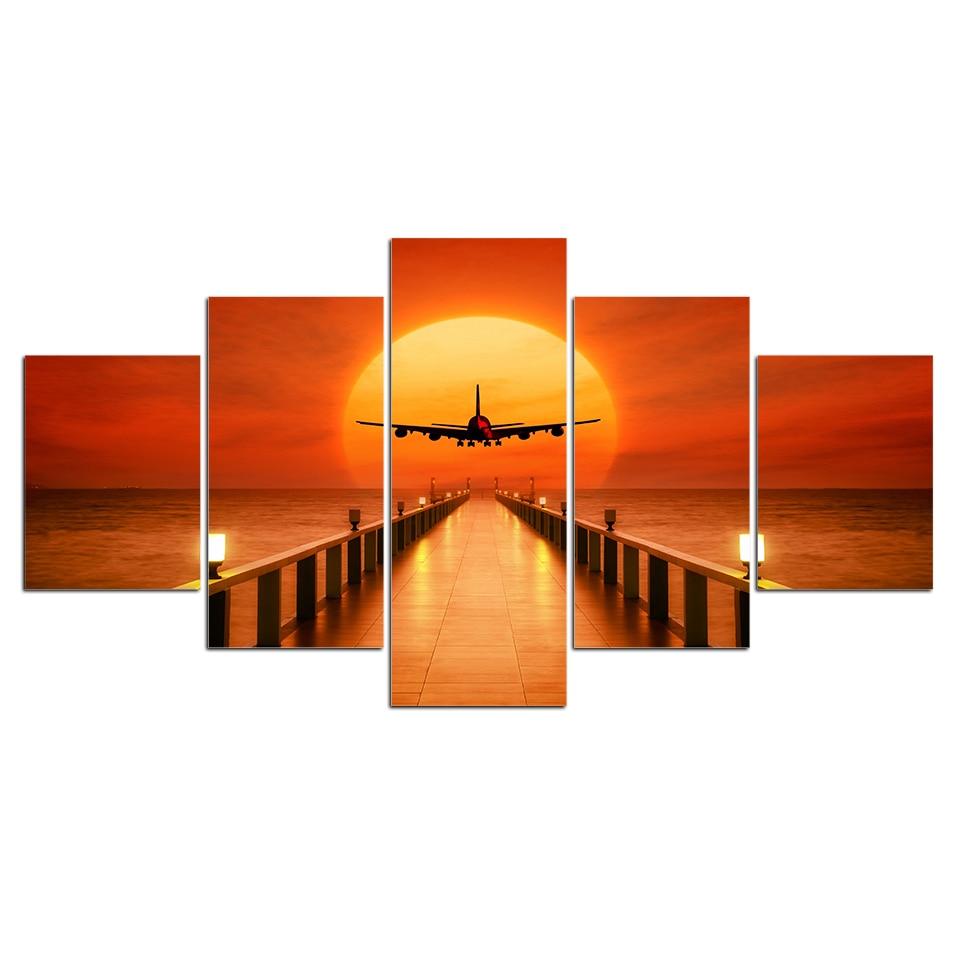 red roseairplane sunset takeoff 01 - Aircraft 5 Panel Canvas Art Wall Decor red roseairplane sunset takeoff 01 - Aircraft 5 Panel Canvas Art Wall Decor