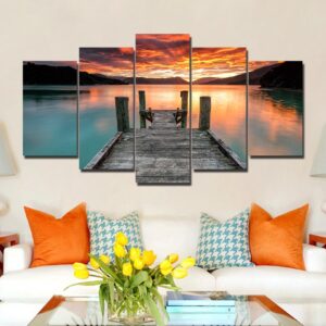 river Wooden bridge - Space 5 Panel Canvas Art Wall Decor