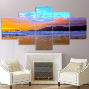 rosy coulds beach seascape - Space 5 Panel Canvas Art Wall Decor