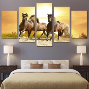 running horses 2 - Animal 5 Panel Canvas Art Wall Decor