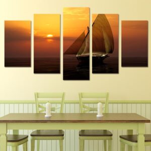 sailing sea sun - Nature 5 Panel Canvas Art Wall Decor
