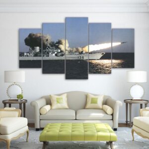 sea Warship missile - Ocean 5 Panel Canvas Art Wall Decor