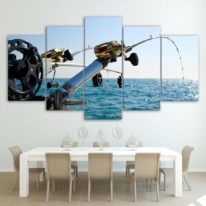 sea coast waves spindrift - Fishing 5 Panel Canvas Art Wall Decor