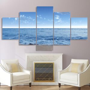 sea level seascape waves - Space 5 Panel Canvas Art Wall Decor