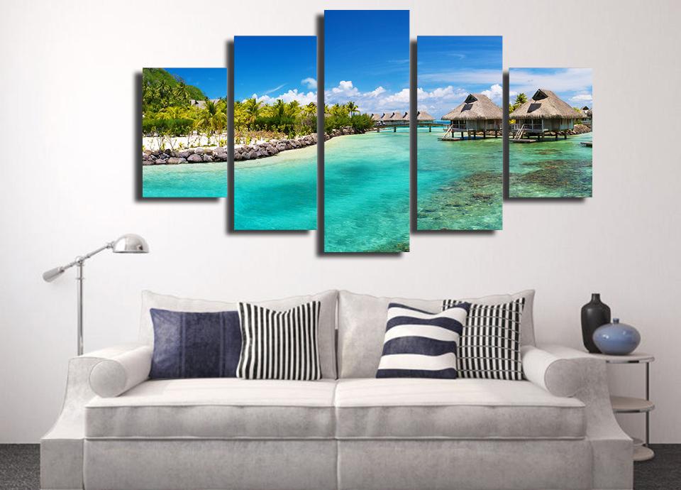 sea sky island seascape - Nature 5 Panel Canvas Art Wall Decor sea sky island seascape - Nature 5 Panel Canvas Art Wall Decor