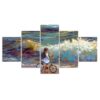 sea water bicycle sky - Abstract 5 Panel Canvas Art Wall Decor