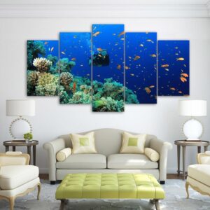 seabed Diving fish - Ocean 5 Panel Canvas Art Wall Decor