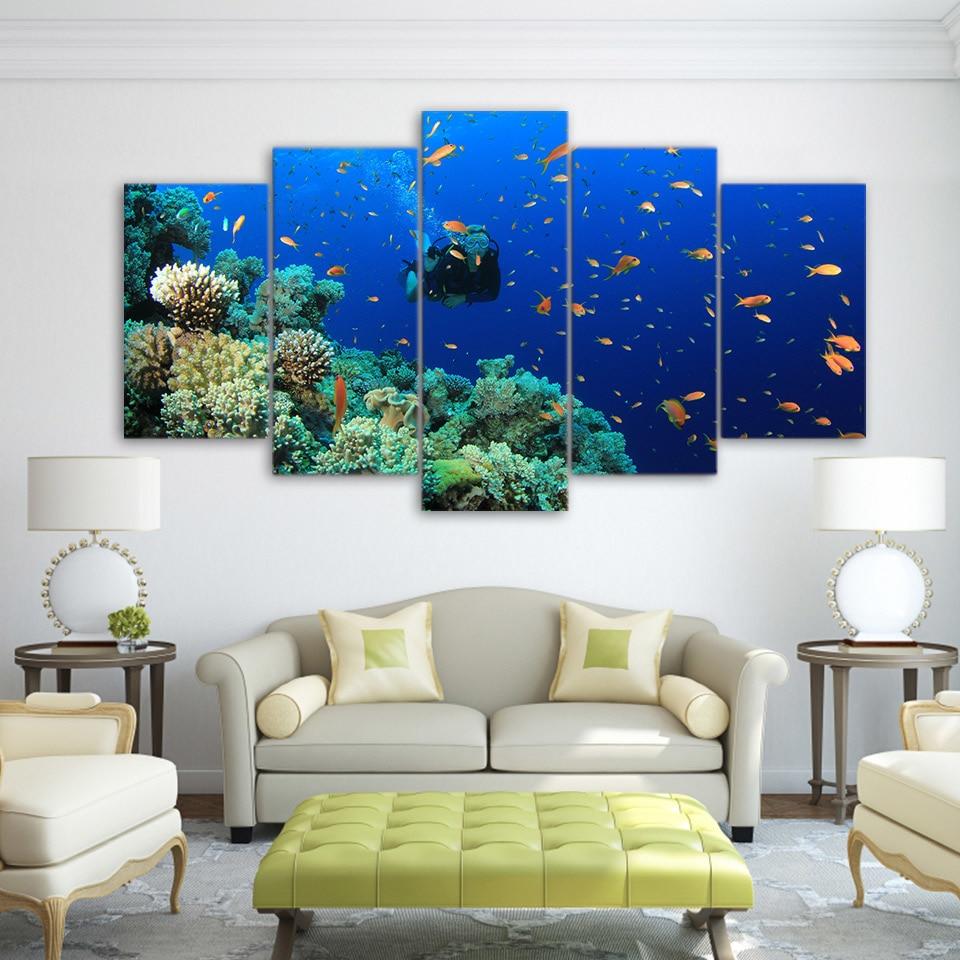 seabed Diving fish - Ocean 5 Panel Canvas Art Wall Decor seabed Diving fish - Ocean 5 Panel Canvas Art Wall Decor