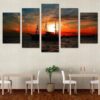 seascape ocean boat sunset clouds - Nature 5 Panel Canvas Art Wall Decor