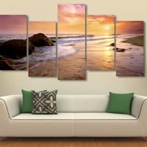seaview seascape sunset beach - Nature 5 Panel Canvas Art Wall Decor