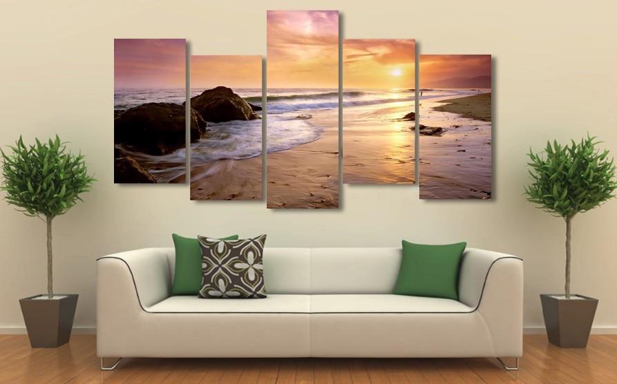seaview seascape sunset beach - Nature 5 Panel Canvas Art Wall Decor seaview seascape sunset beach - Nature 5 Panel Canvas Art Wall Decor