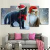 snow cat 01 - Animal 5 Panel Canvas Art Wall Decor