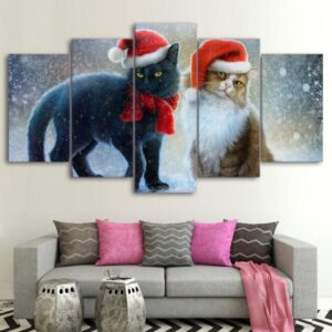 snow cat 01 - Animal 5 Panel Canvas Art Wall Decor