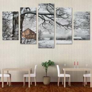 snow tree house - Nature 5 Panel Canvas Art Wall Decor