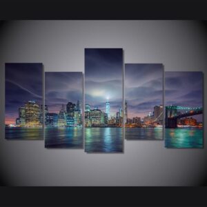 ssha gorod nyu york vecher ogni - Nature 5 Panel Canvas Art Wall Decor