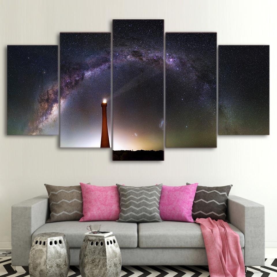 starry night Nebula lighthouse - Space 5 Panel Canvas Art Wall Decor starry night Nebula lighthouse - Space 5 Panel Canvas Art Wall Decor