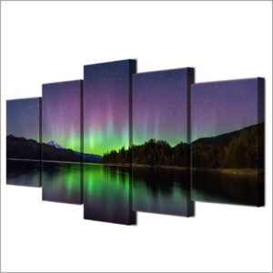 starry night sky lake sights - Nature 5 Panel Canvas Art Wall Decor