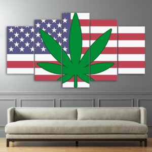 states green leaves - Abstract 5 Panel Canvas Art Wall Decor