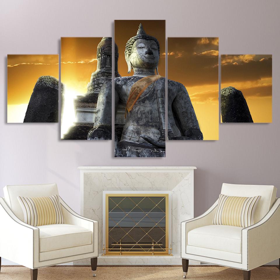 stone buddha statue 01 - Religion 5 Panel Canvas Art Wall Decor stone buddha statue 01 - Religion 5 Panel Canvas Art Wall Decor