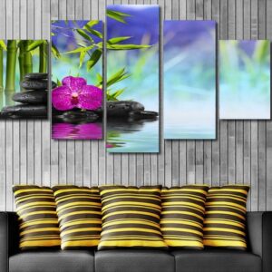 stones bamboo flower 1 - Nature 5 Panel Canvas Art Wall Decor