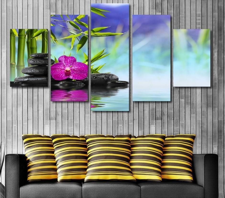 stones bamboo flower 1 - Nature 5 Panel Canvas Art Wall Decor stones bamboo flower 1 - Nature 5 Panel Canvas Art Wall Decor