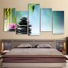 stones bamboo flower - Nature 5 Panel Canvas Art Wall Decor