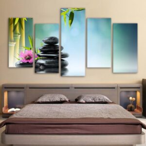stones bamboo flower - Nature 5 Panel Canvas Art Wall Decor