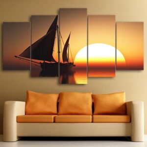 sun Sea ship 01 - Space 5 Panel Canvas Art Wall Decor