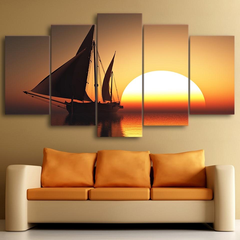 sun Sea ship 01 - Space 5 Panel Canvas Art Wall Decor sun Sea ship 01 - Space 5 Panel Canvas Art Wall Decor