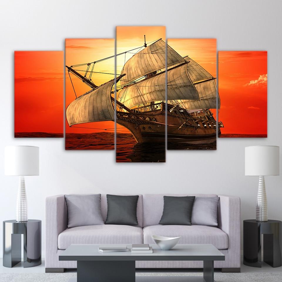 sun Sea ship - Space 5 Panel Canvas Art Wall Decor sun Sea ship - Space 5 Panel Canvas Art Wall Decor