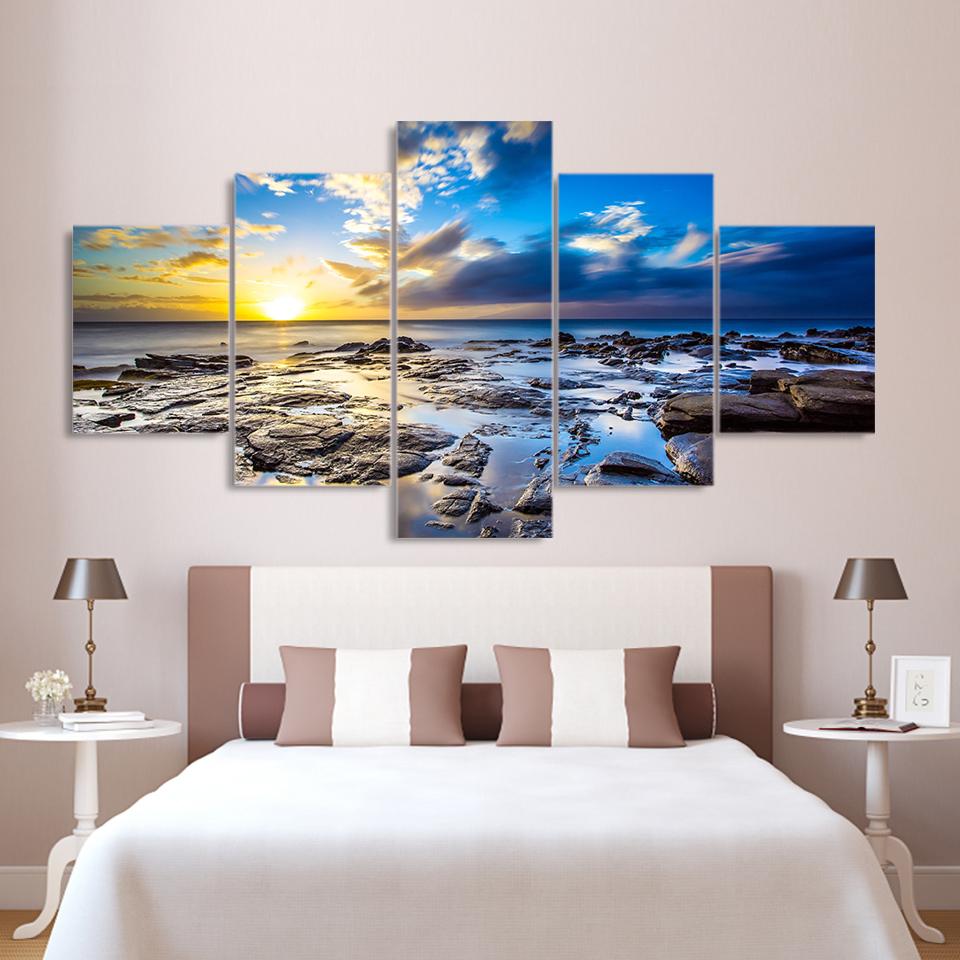 sunrise seascape beach scenery - Space 5 Panel Canvas Art Wall Decor sunrise seascape beach scenery - Space 5 Panel Canvas Art Wall Decor
