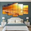 sunset dusk sea beach waves - Space 5 Panel Canvas Art Wall Decor