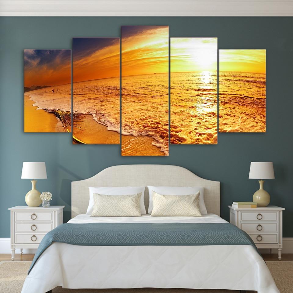 sunset dusk sea beach waves - Space 5 Panel Canvas Art Wall Decor sunset dusk sea beach waves - Space 5 Panel Canvas Art Wall Decor