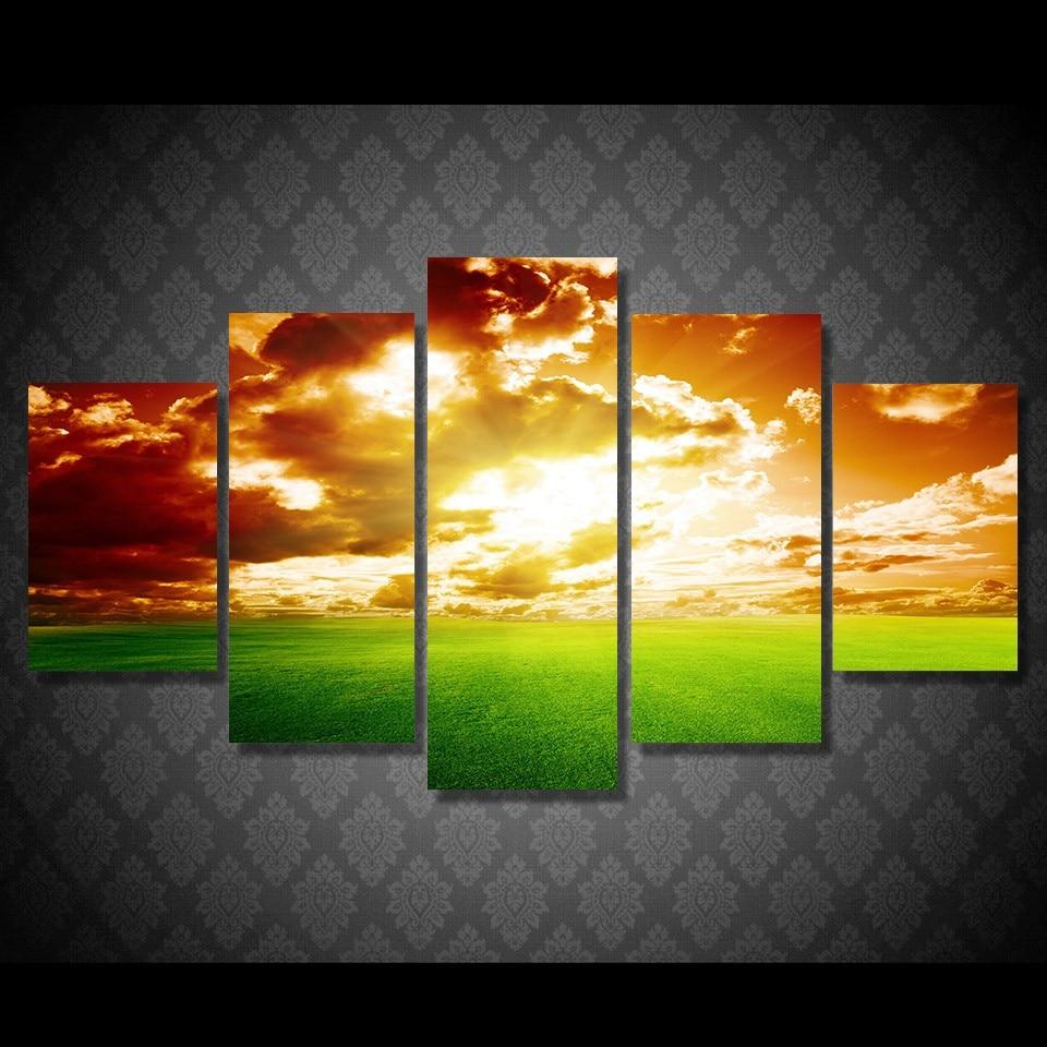 sunset nature landscape sky - Nature 5 Panel Canvas Art Wall Decor sunset nature landscape sky - Nature 5 Panel Canvas Art Wall Decor