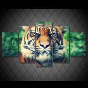 tiger predator muzzle eyes squint - Animal 5 Panel Canvas Art Wall Decor